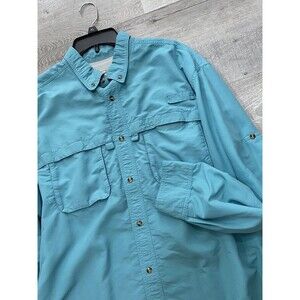 LL Bean Shirt Mens xLarge Green Fishing Long Sleeve Vented Roll Tab Button Down